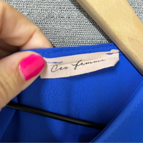 Ces Femme Cobalt Blue Flutter Sleeve Baby Doll Blouse Size Large - Picture 3 of 6